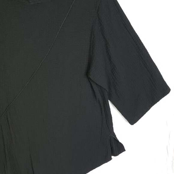 KIYO Asymmetrical Tunic Top Lagenlook Cowl Neck Black 3/4 Sleeve size M Relaxed - Picture 9 of 12